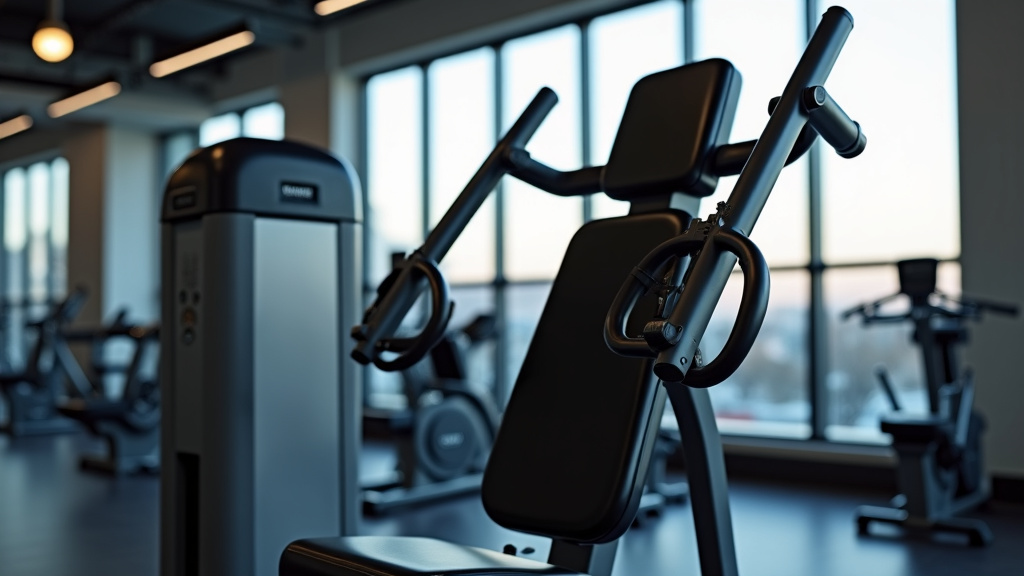 A modern Hammer Strength chest press machine in a high-end gym environment with soft studio lighting.